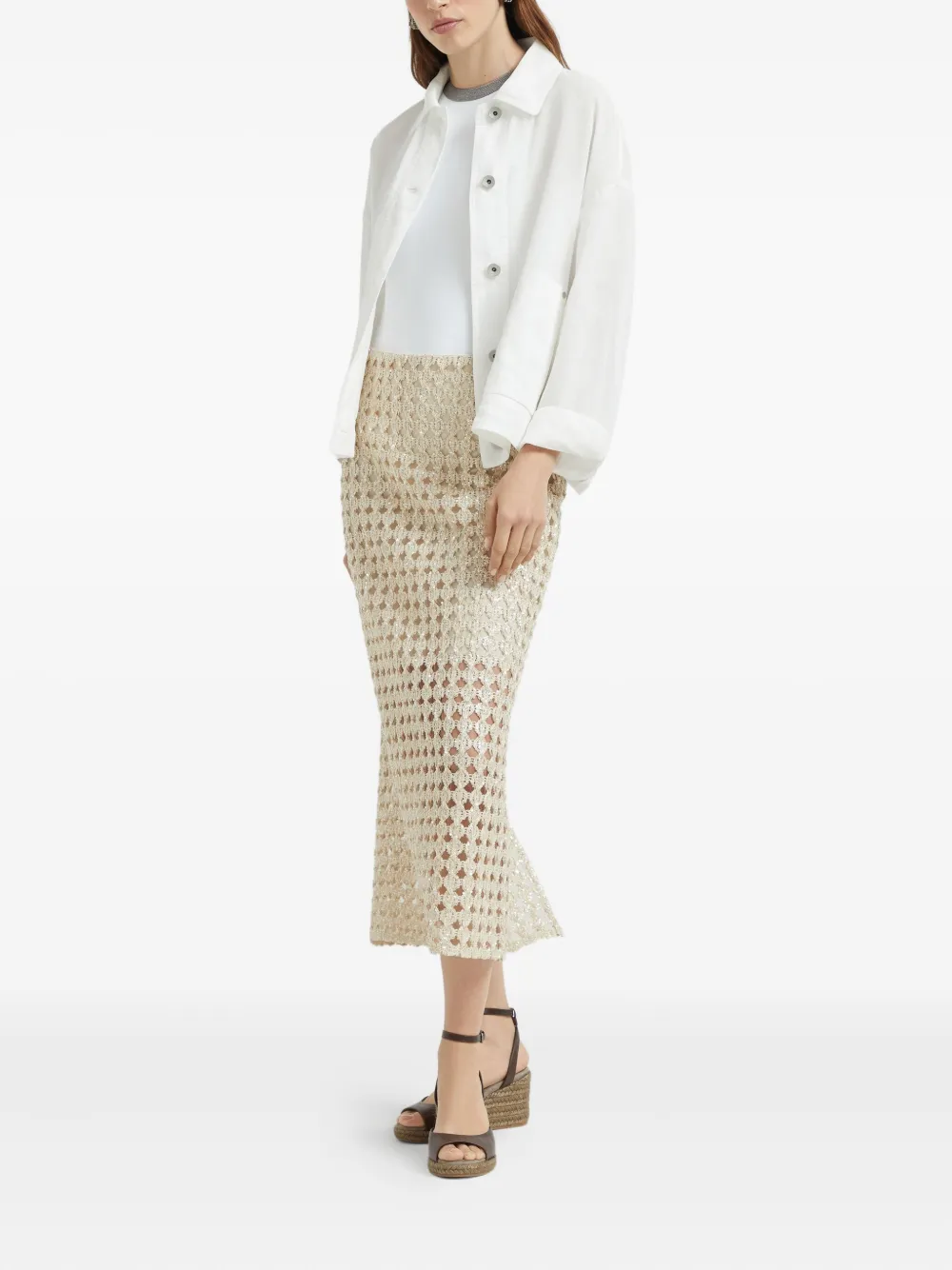 Brunello Cucinelli Geperforeerde midi-rok - Beige
