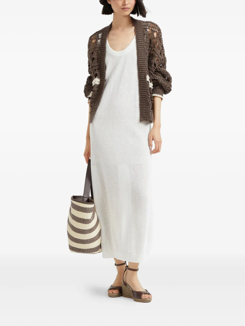 Brunello Cucinelli Gebreide maxi-jurk - Wit