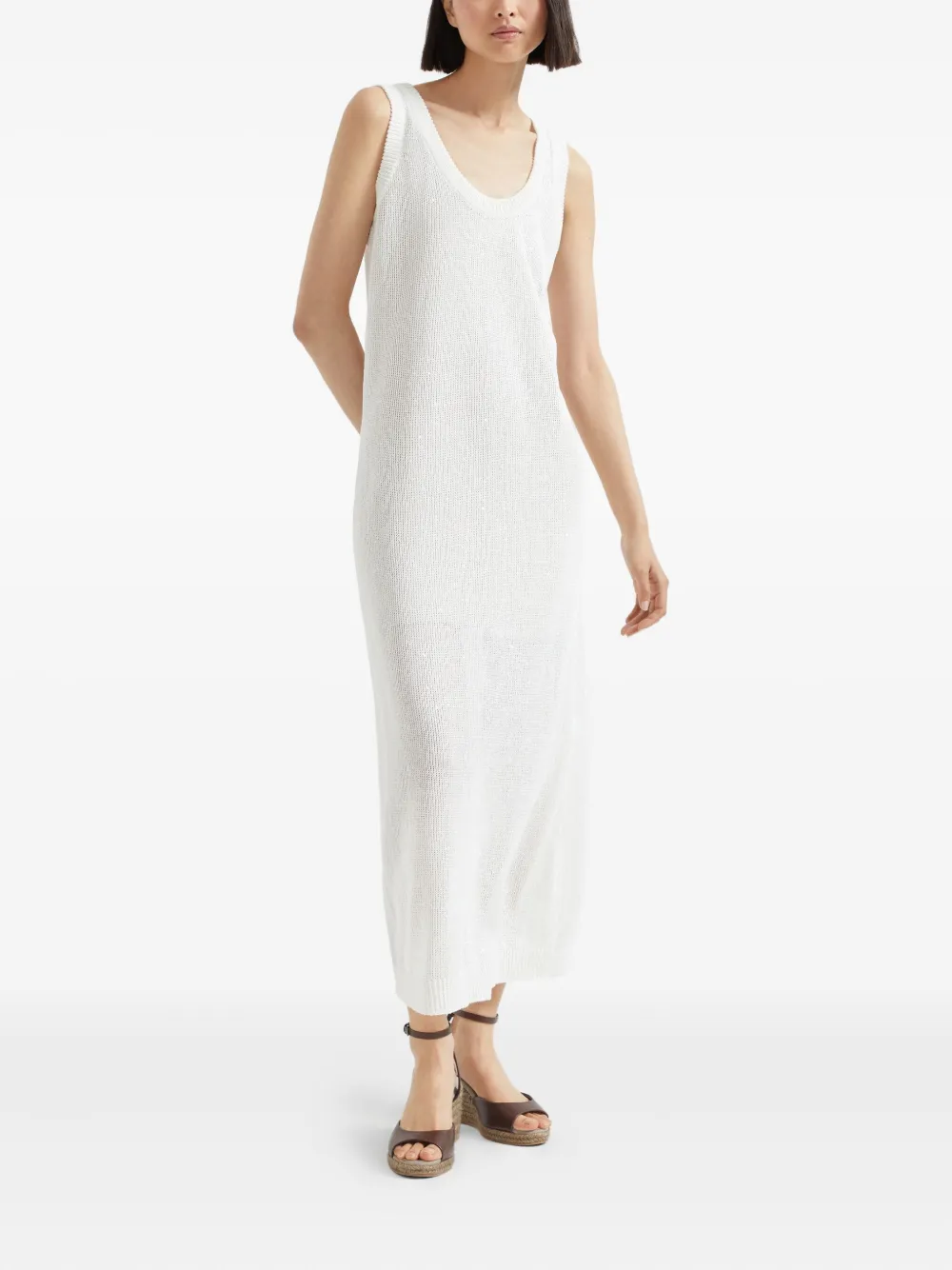 Brunello Cucinelli Gebreide maxi-jurk Wit