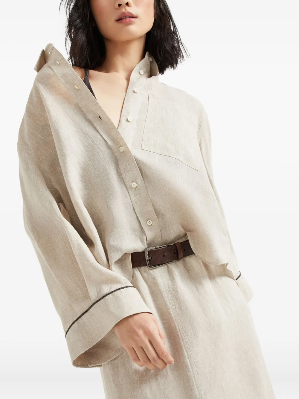 Brunello Cucinelli Blouse met kettingdetail Beige