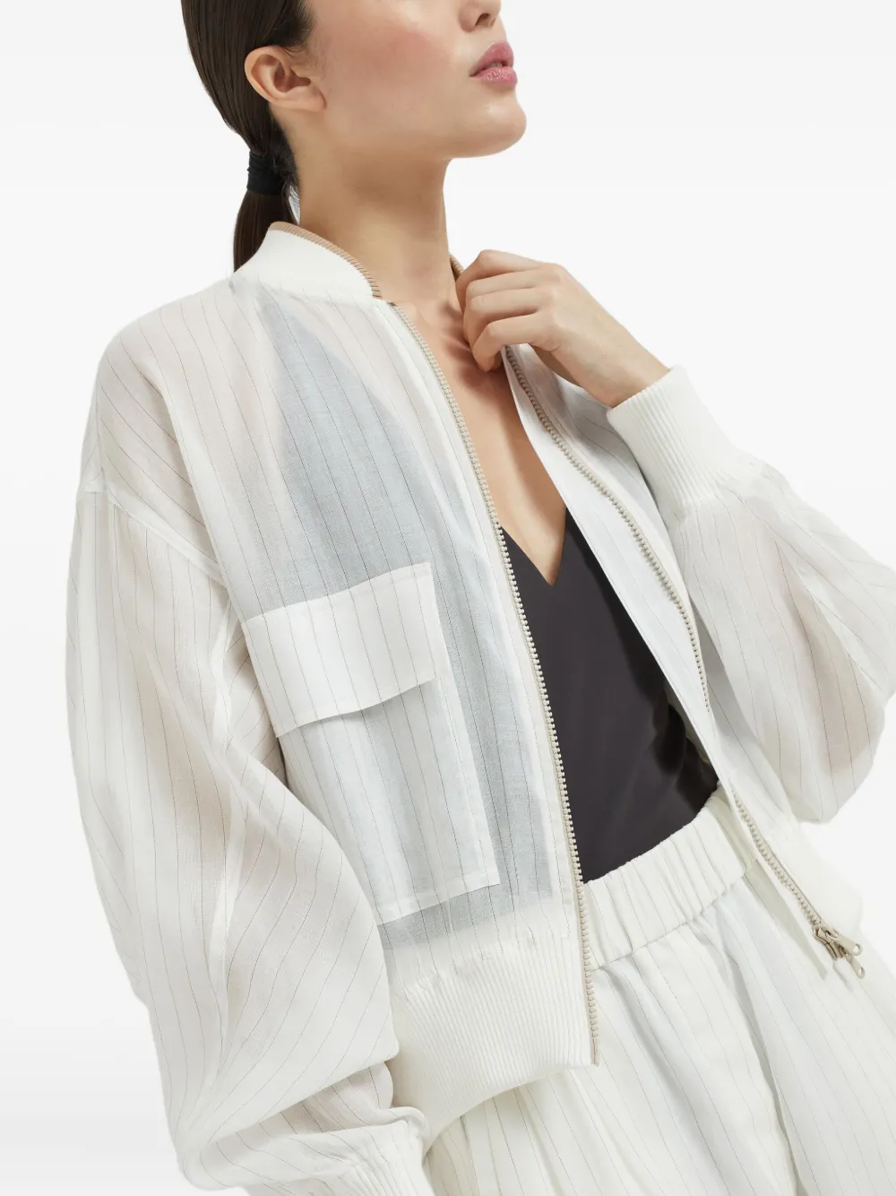Brunello Cucinelli Gestreept bomberjack Wit