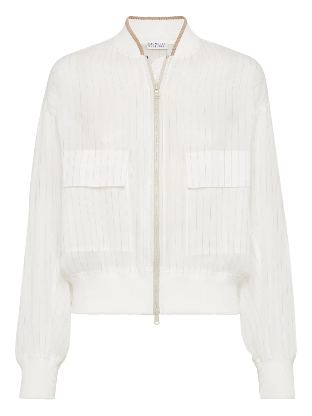 Brunello Cucinelli Gestreept bomberjack Wit