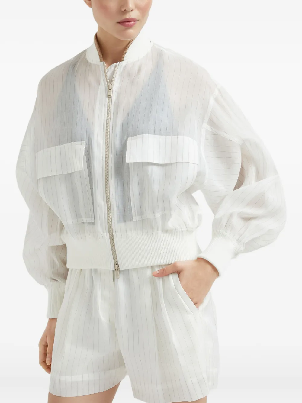 Brunello Cucinelli Gestreept bomberjack Wit