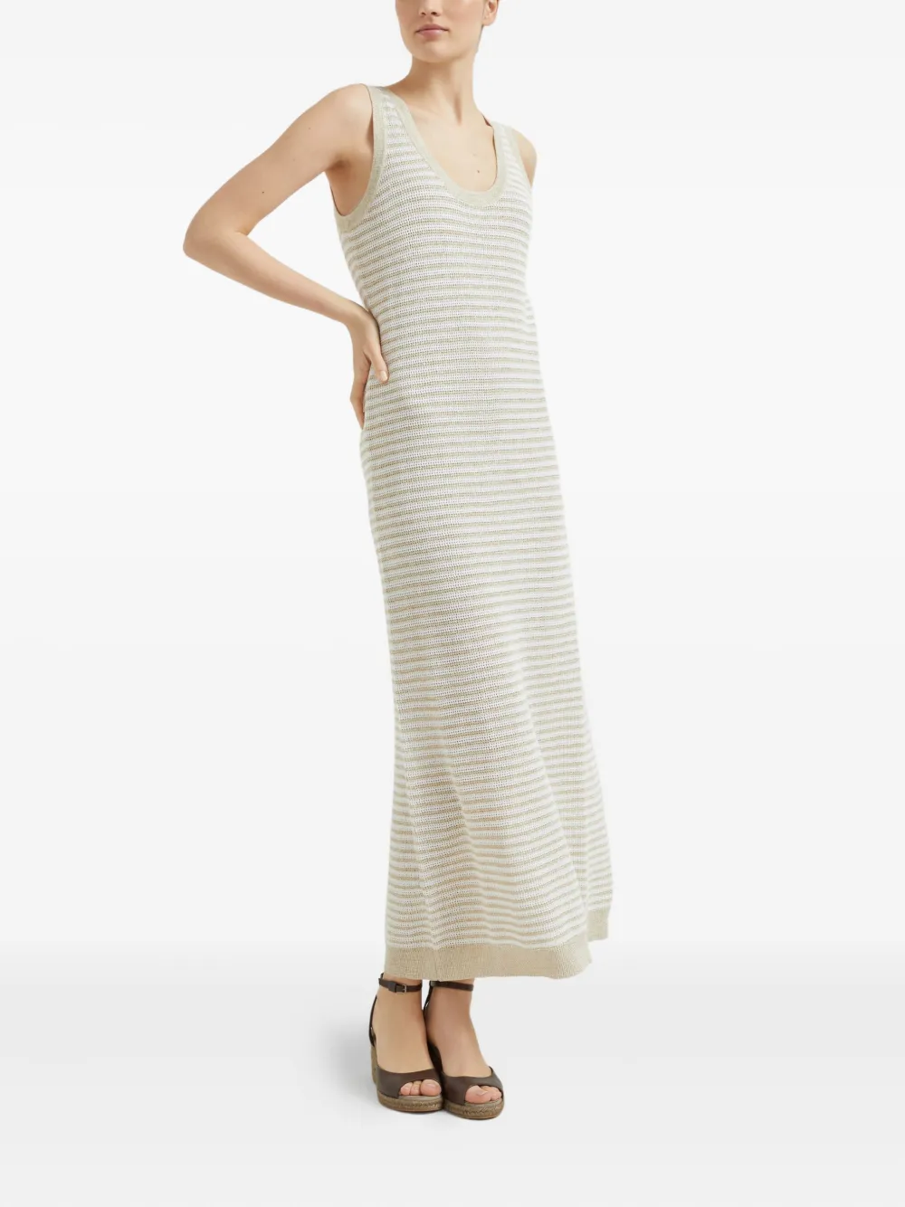 Brunello Cucinelli Opengebreide maxi-jurk Wit