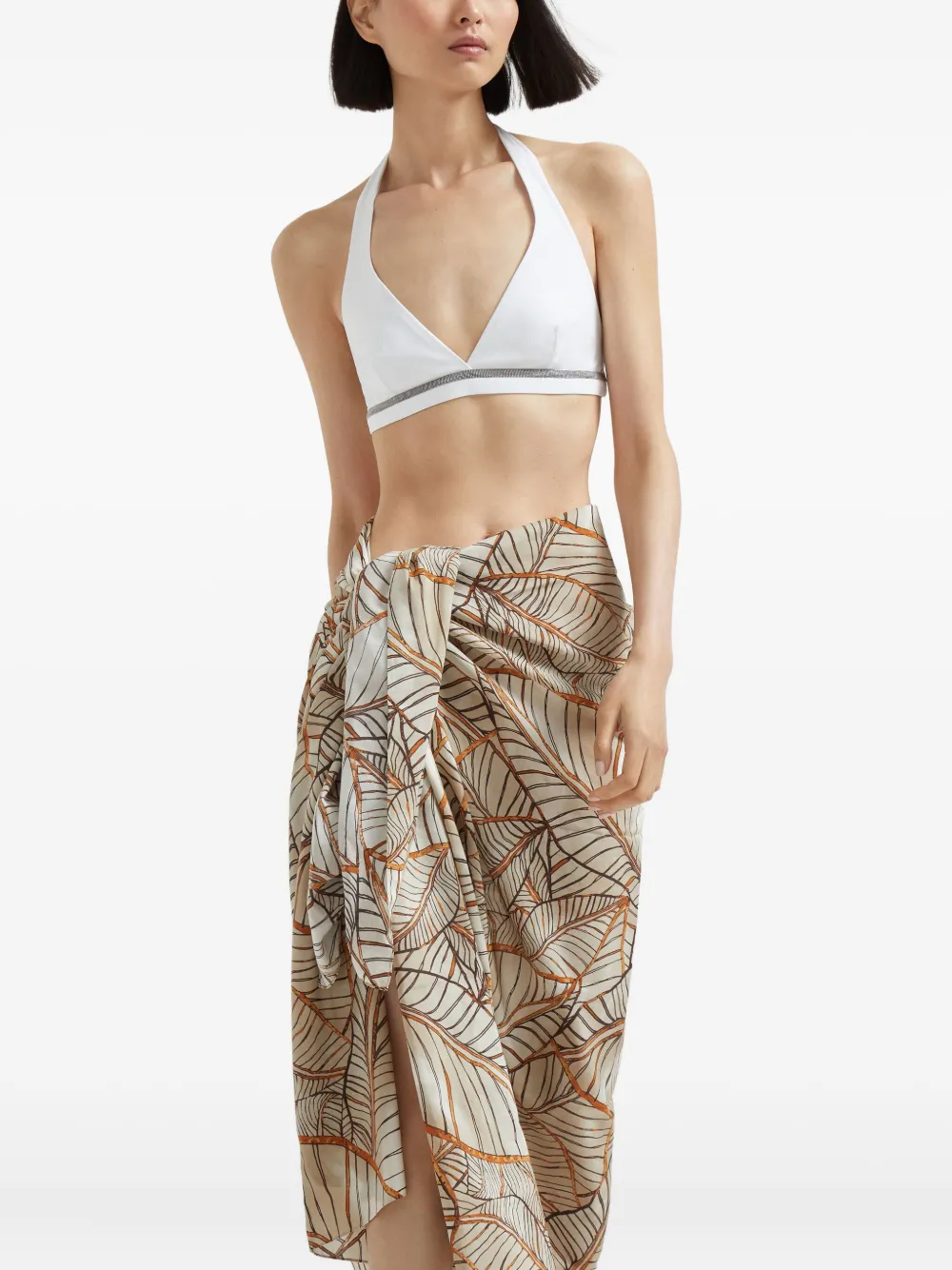 Brunello Cucinelli Wikkelrok met bladprint Bruin