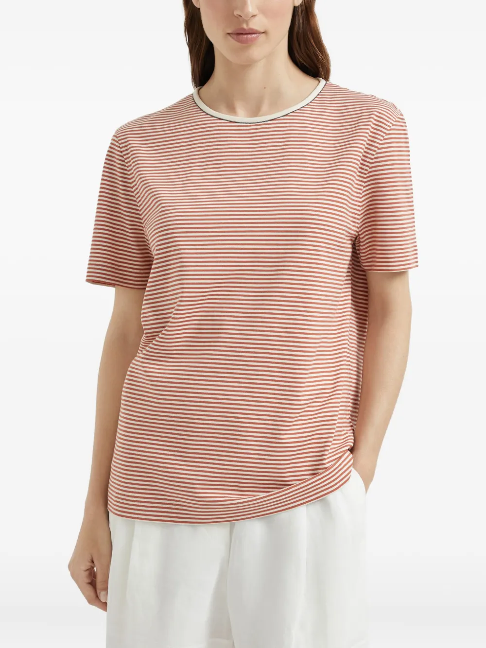 Brunello Cucinelli Gestreept T-shirt Oranje