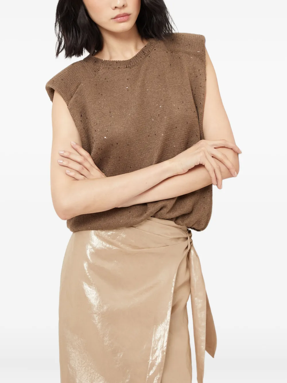 Brunello Cucinelli Tanktop verfraaid met pailletten Bruin