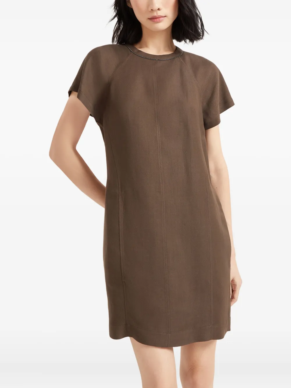 Brunello Cucinelli Mini-jurk met Monili-kettingdetail Bruin