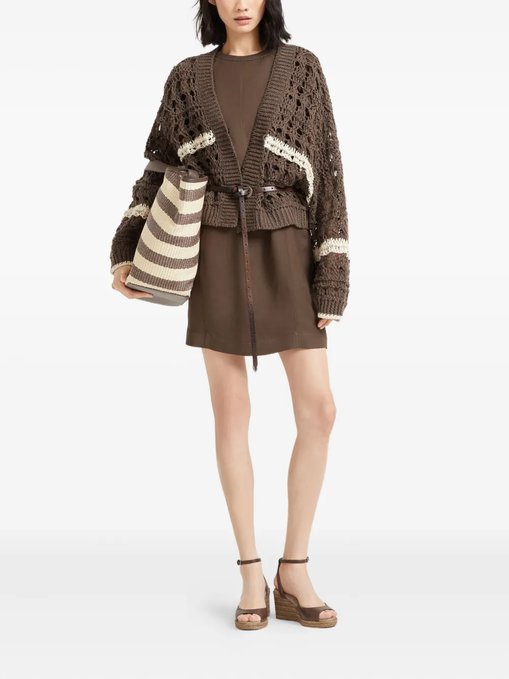Brunello Cucinelli Mini-jurk met Monili-kettingdetail - Bruin