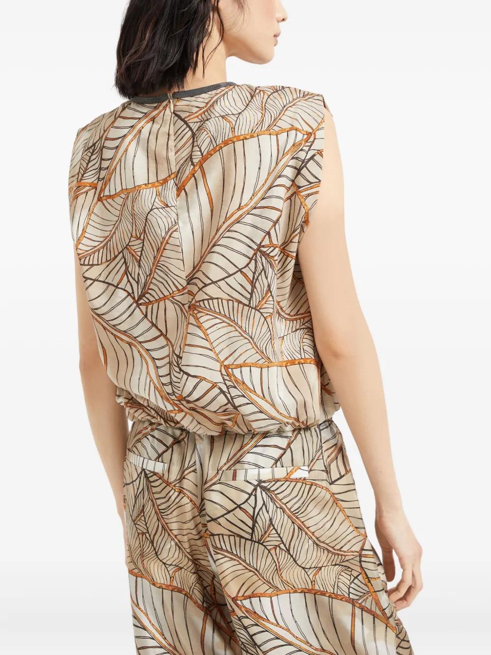 Brunello Cucinelli Blouse met Papyrus-print Beige