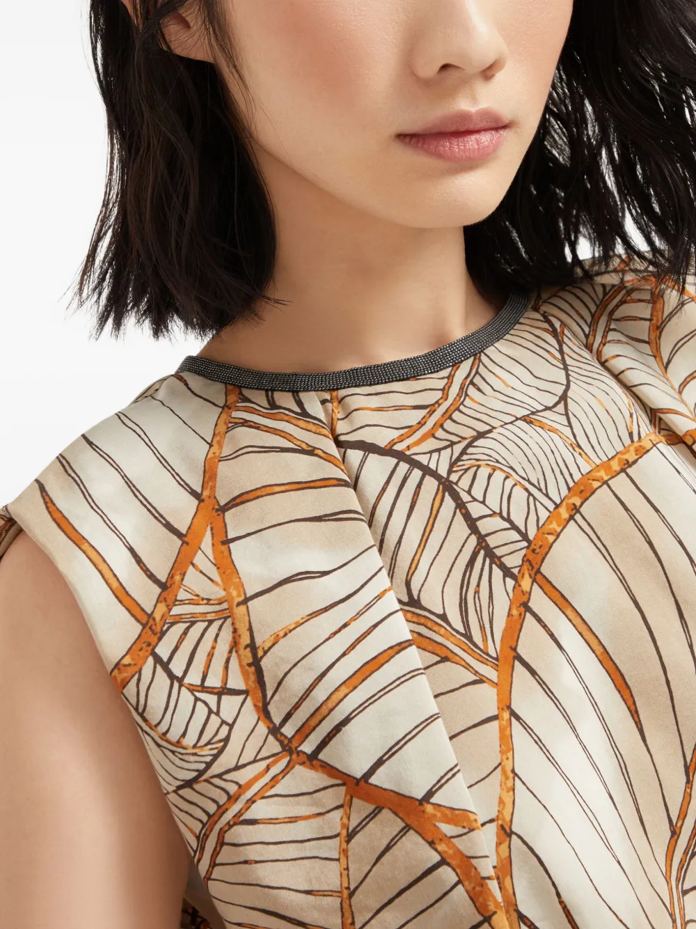Brunello Cucinelli Blouse met Papyrus-print Beige