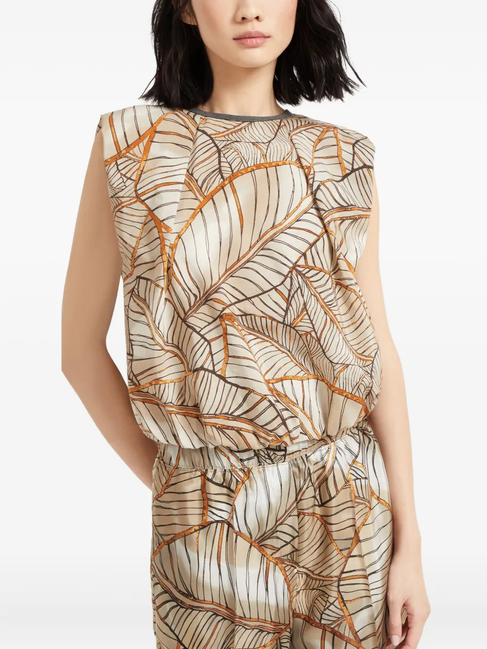Brunello Cucinelli Blouse met Papyrus-print Beige