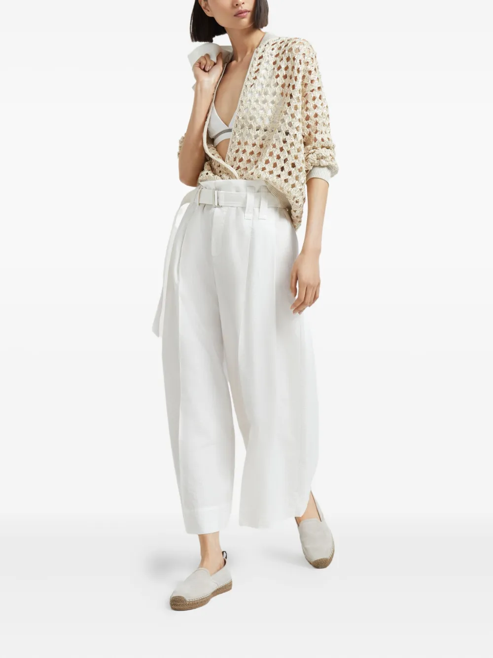 Brunello Cucinelli Gehaakt jack met rits Beige