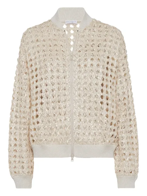 Brunello Cucinelli crochet-knit zip-up jacket