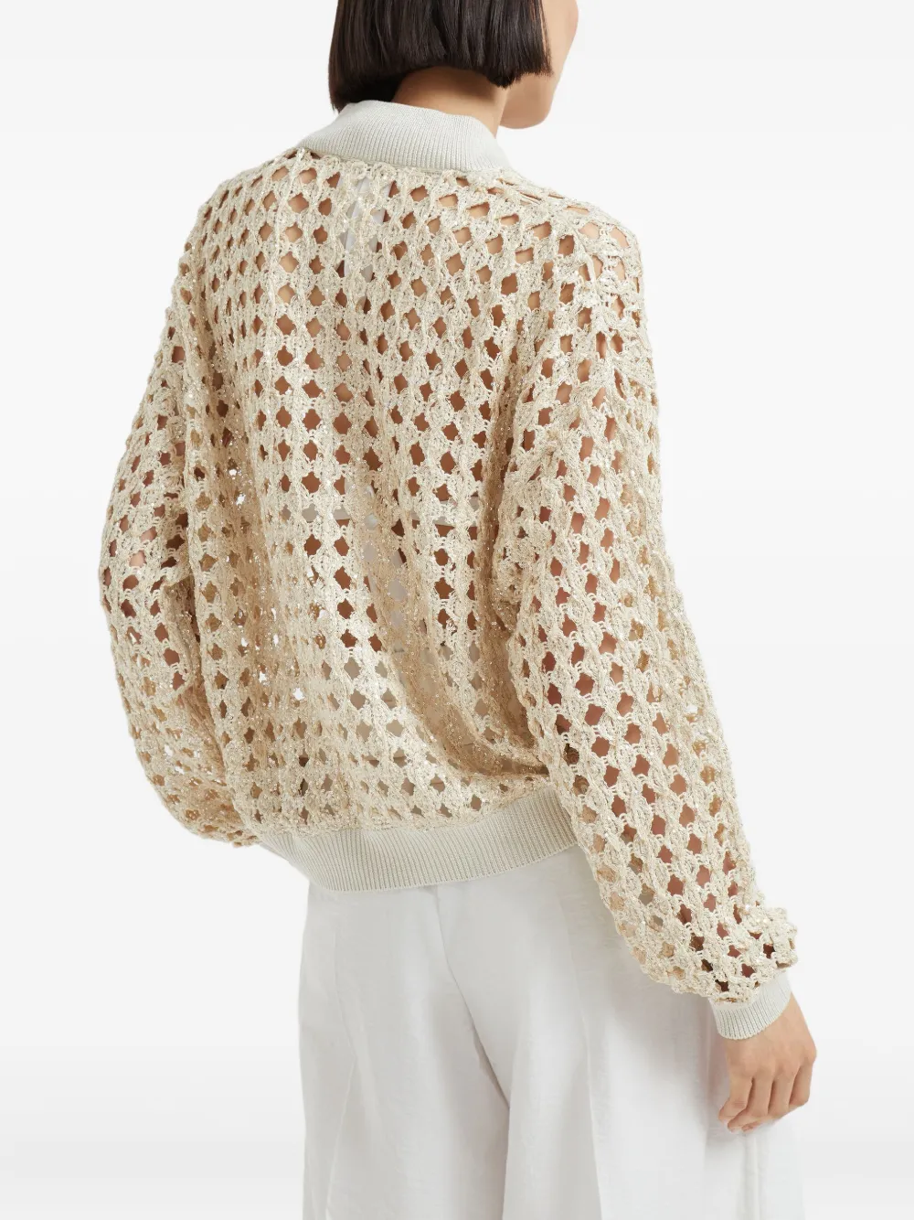 Brunello Cucinelli Gehaakt jack met rits Beige
