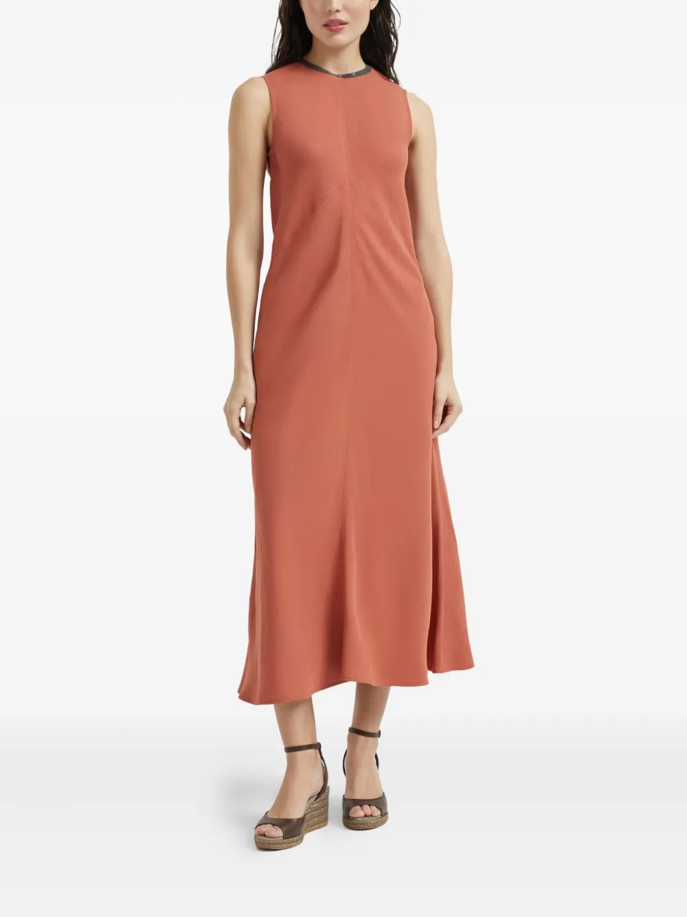 Brunello Cucinelli Midi-jurk met Monili-kettingdetail Oranje