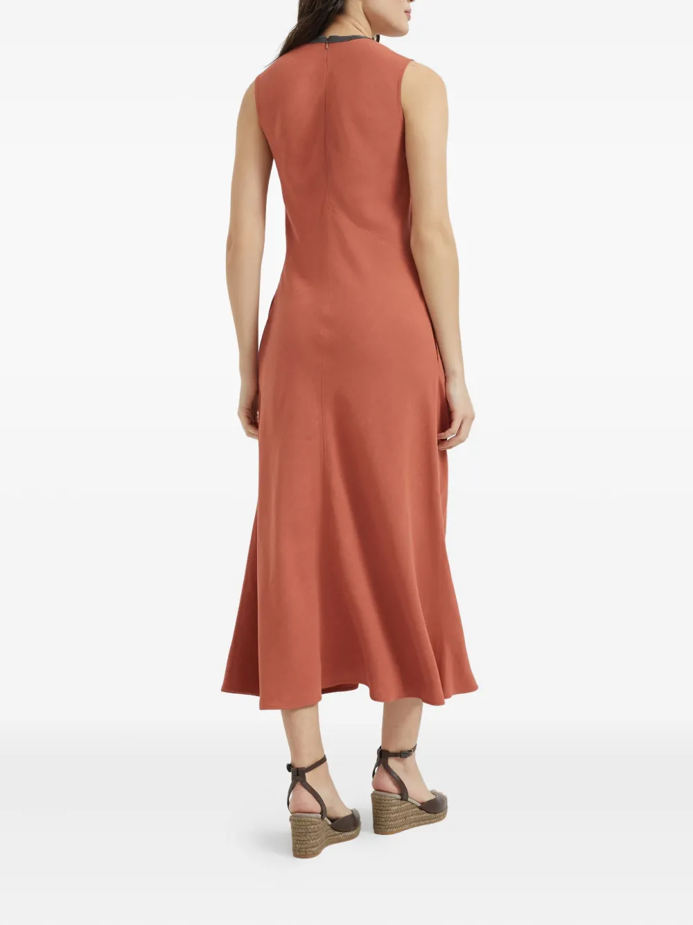Brunello Cucinelli Midi-jurk met Monili-kettingdetail Oranje