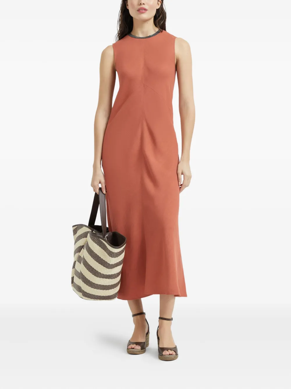 Brunello Cucinelli Midi-jurk met Monili-kettingdetail - Oranje