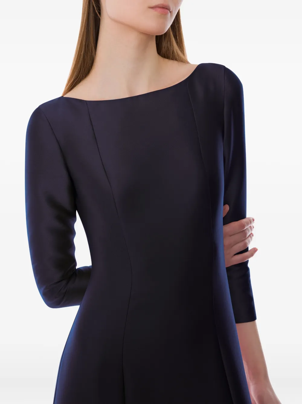 Alberta Ferretti Long-sleeved Mikado Evening Dress In Blue