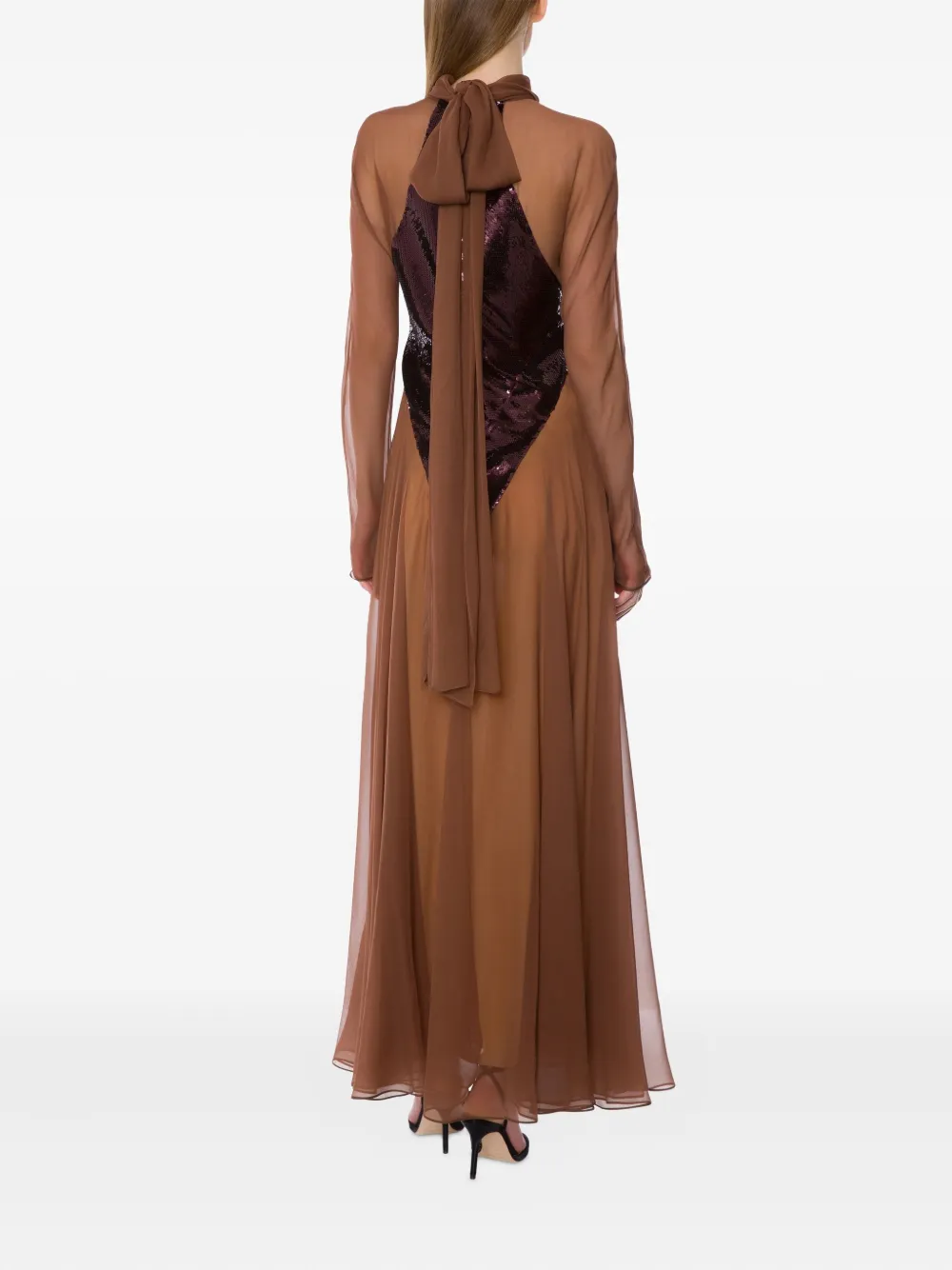 Alberta Ferretti Sequined-bodice Gown In Brown