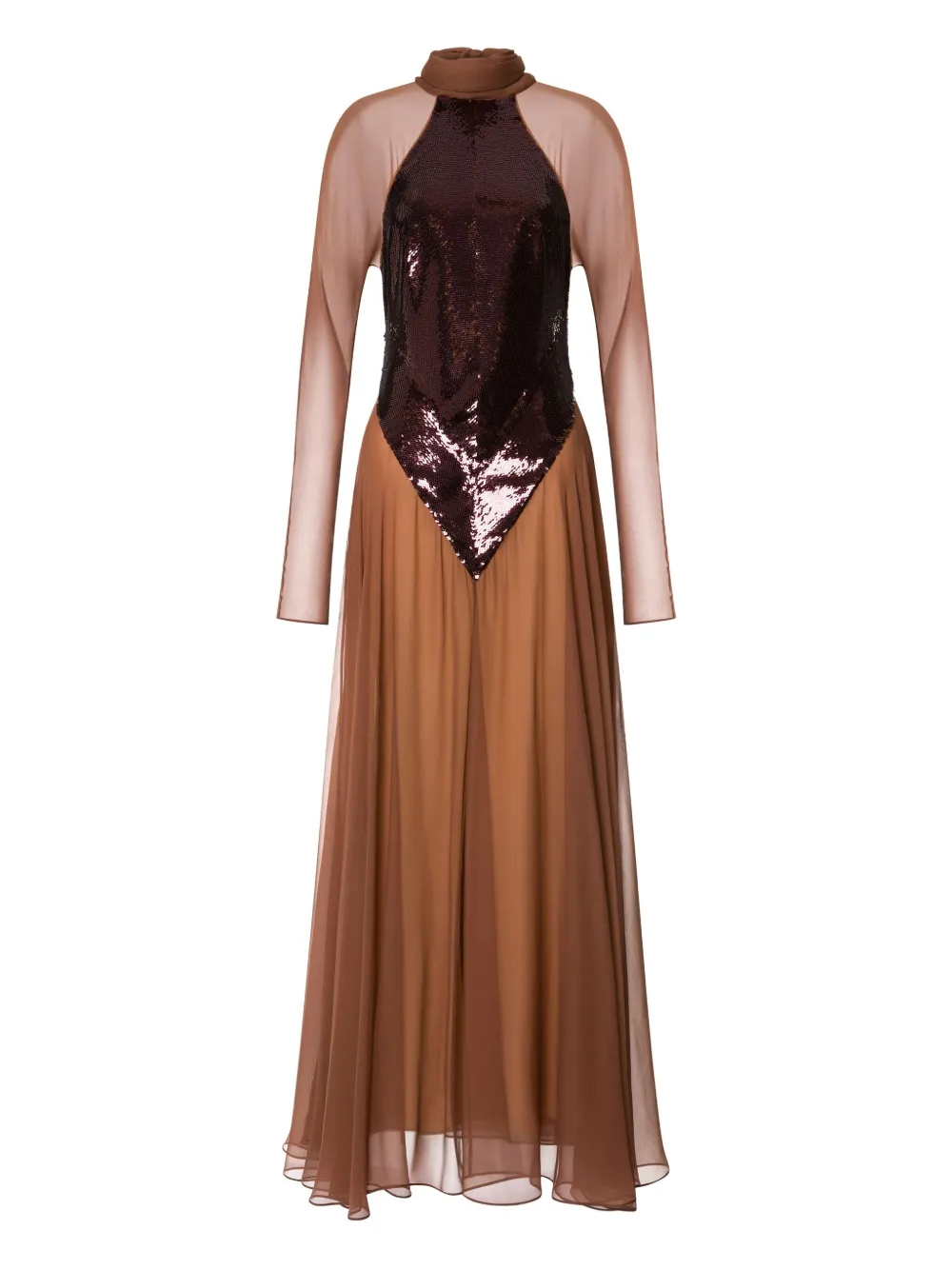 Alberta Ferretti Sequined-bodice Gown In Brown