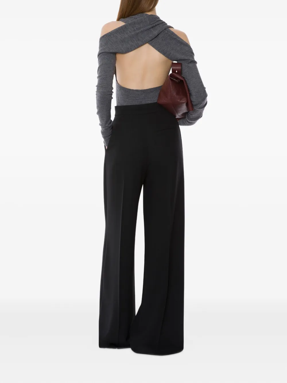 Alberta Ferretti Off-shoulder Virgin-wool Sweater In Gray