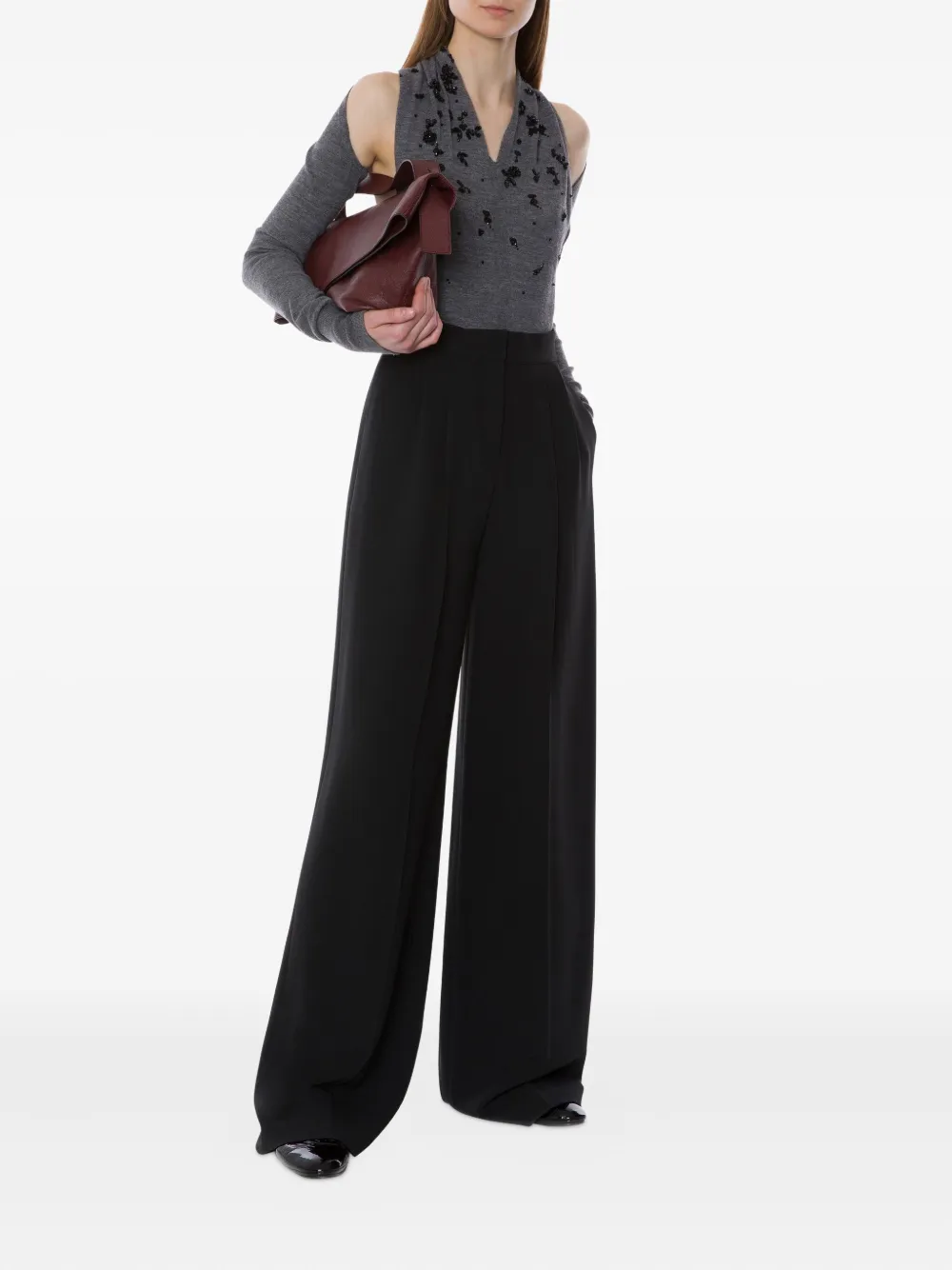 Alberta Ferretti Off-shoulder Virgin-wool Sweater In Gray