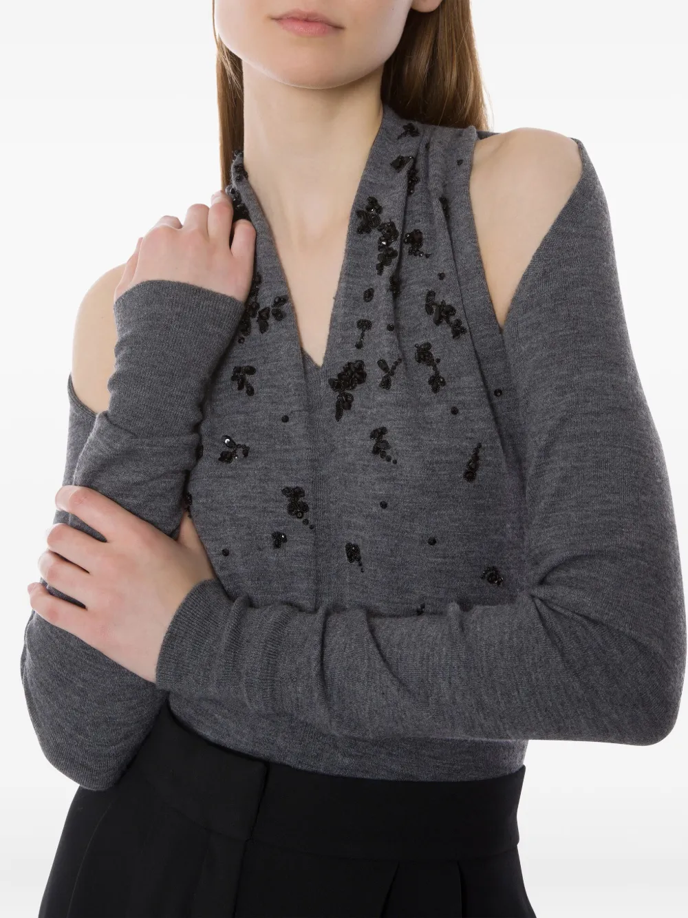 Alberta Ferretti Off-shoulder Virgin-wool Sweater In Gray