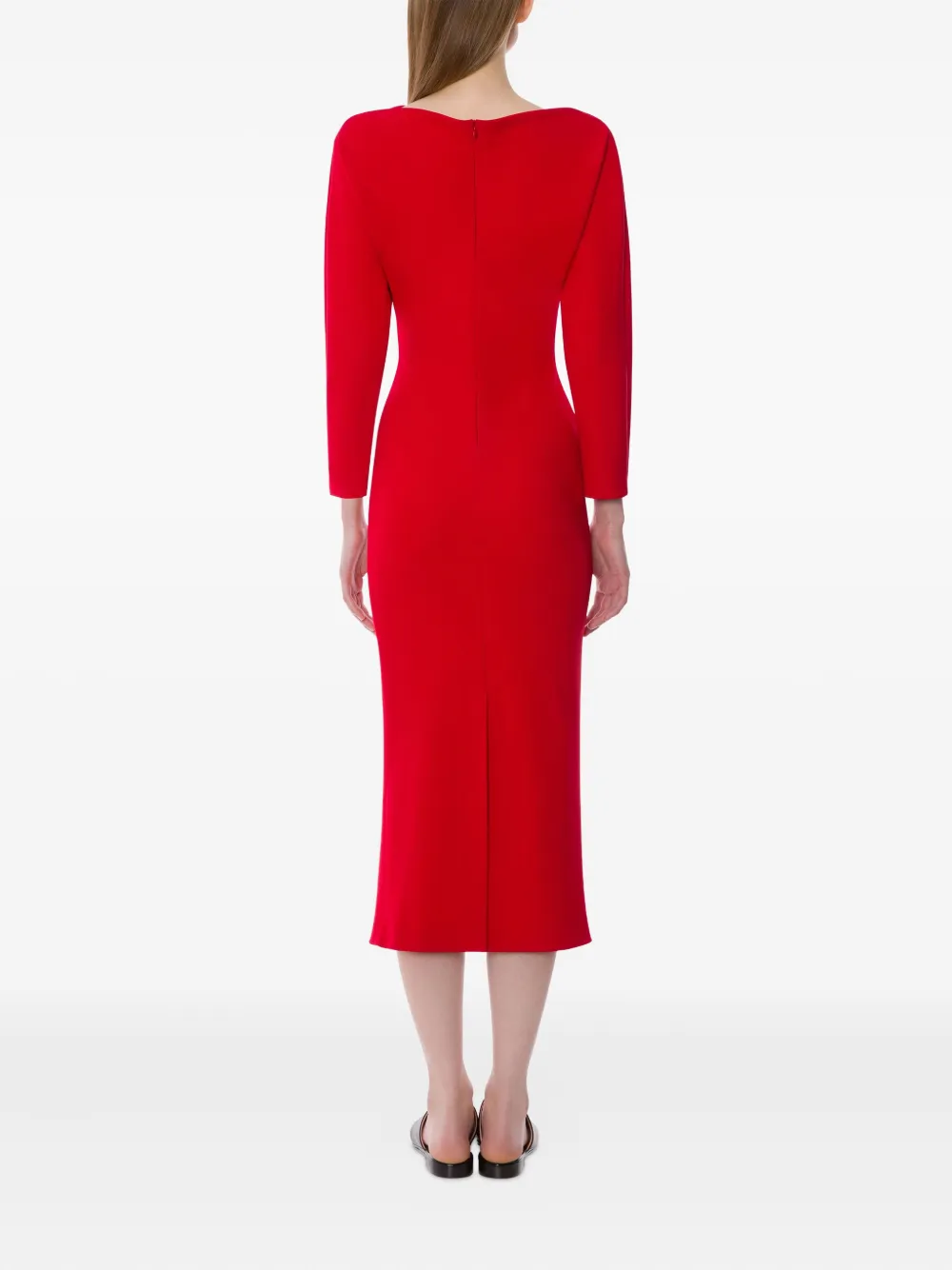 Alberta Ferretti Slash-neck Midi Dress In Red