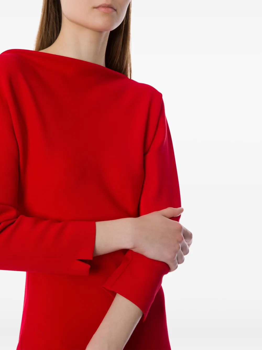 Alberta Ferretti Slash-neck Midi Dress In Red