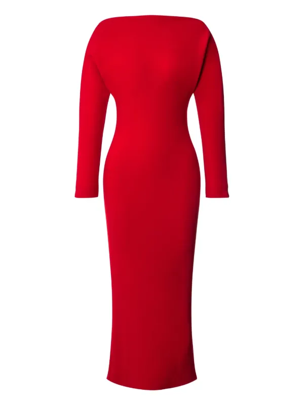 Boatneck Stretch Cady Midi Dress Red / 42