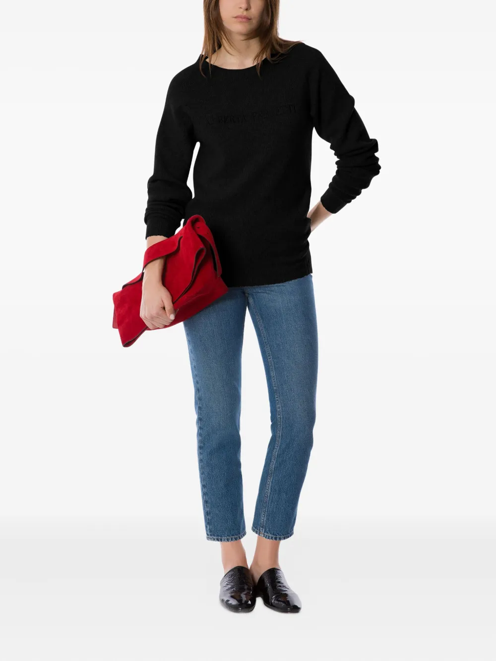 Alberta Ferretti Tonal-logo Sweater In Black