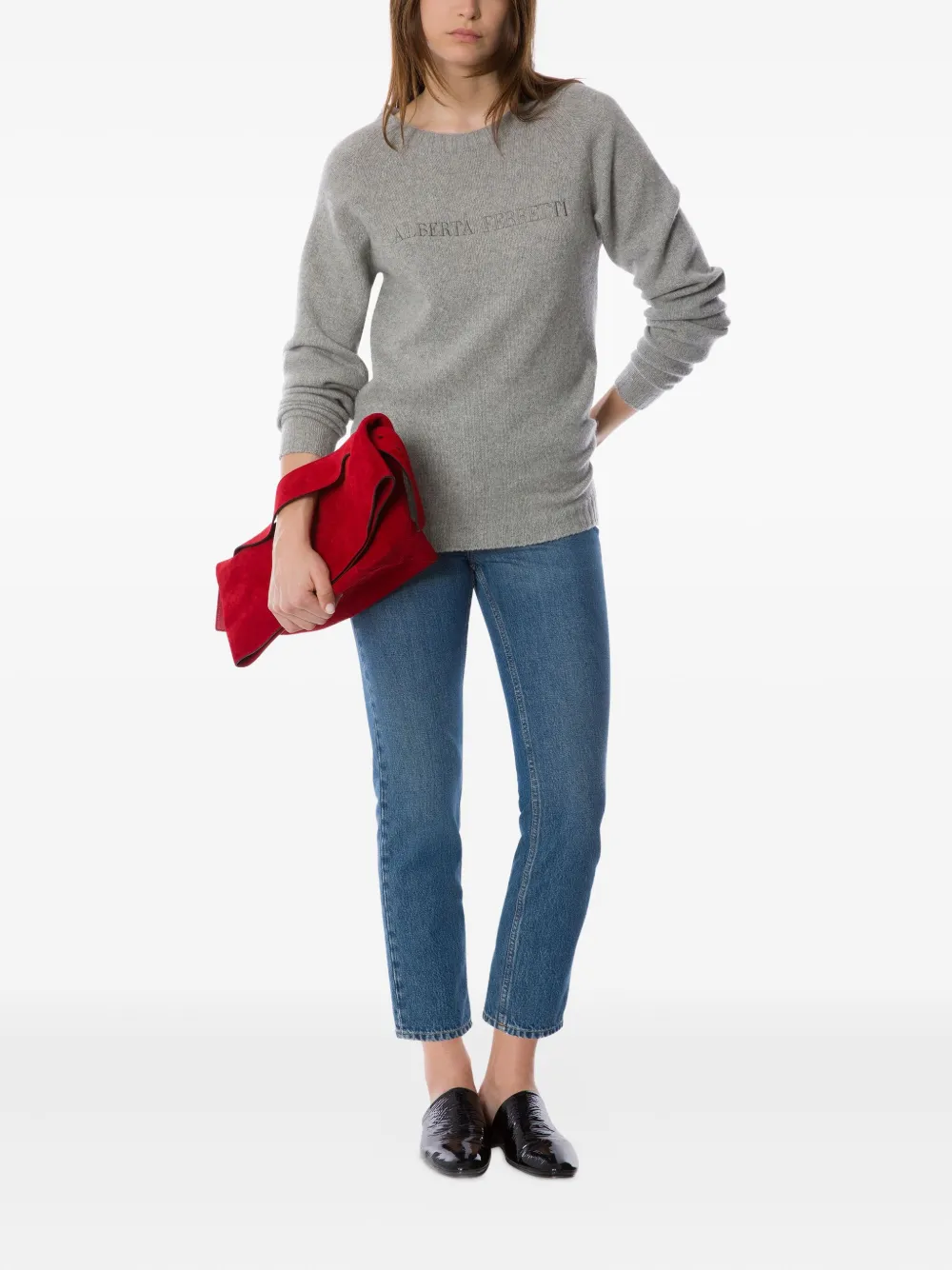 Alberta Ferretti Logo-embroidered Sweater In Gray