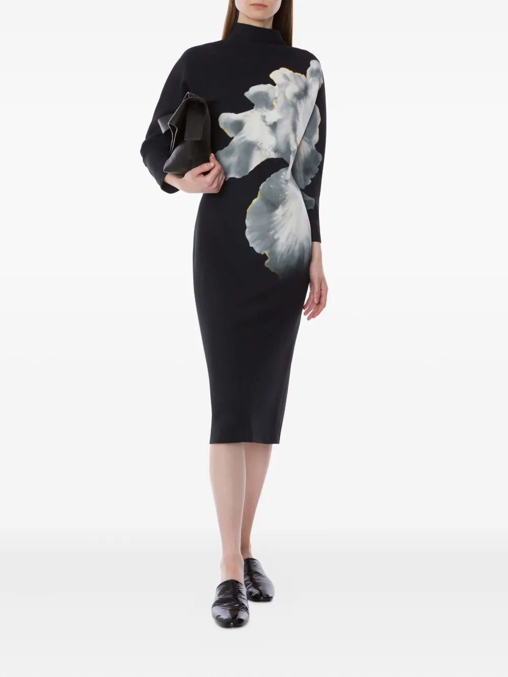 Alberta Ferretti Jurk met bloemenprint en col - Zwart