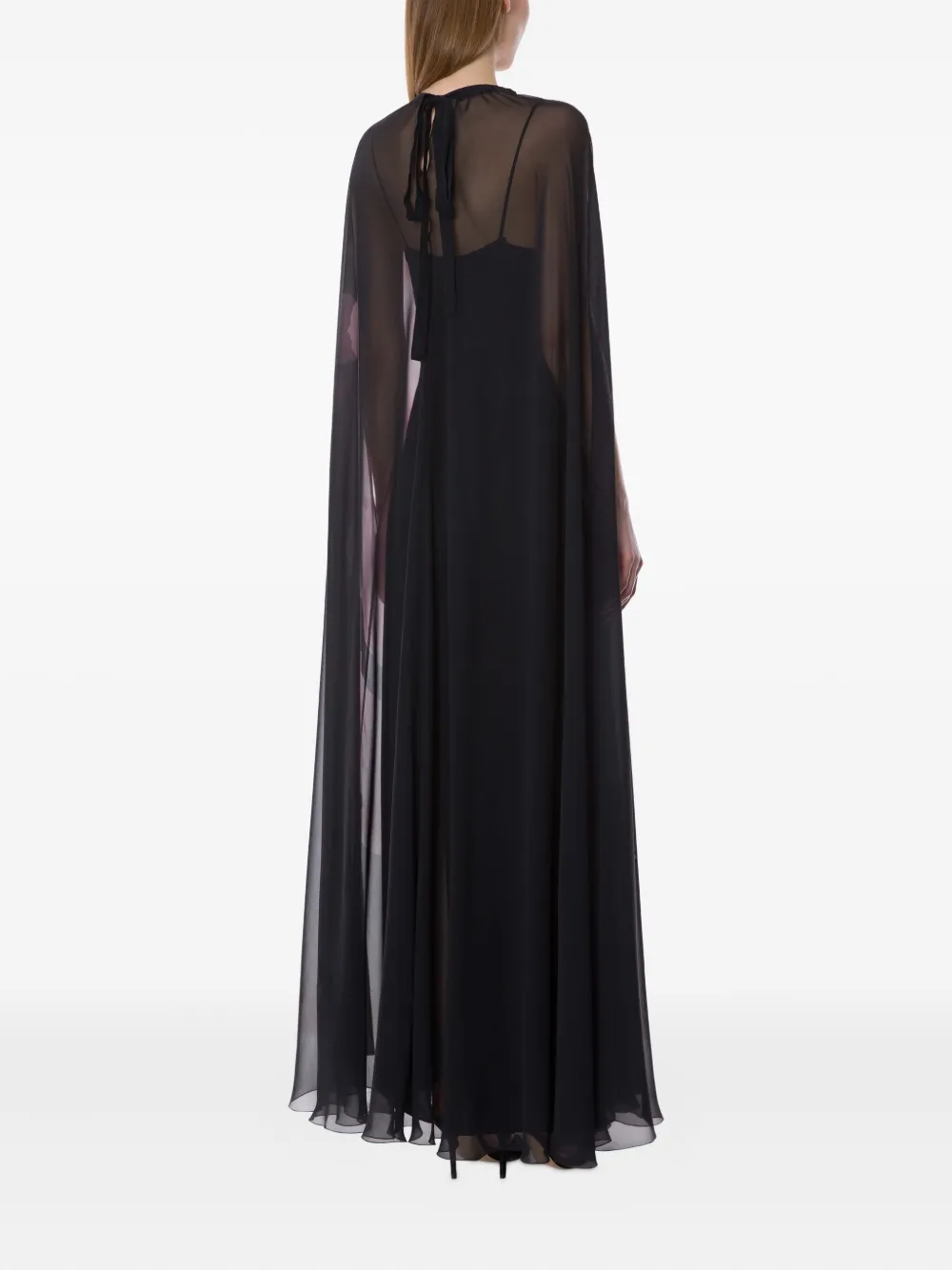 Alberta Ferretti Chiffon Maxi Dress With Orchid Print In Black