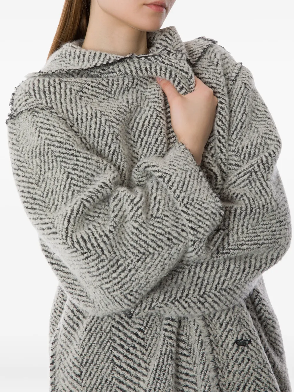 Alberta Ferretti Women Grey Double-breasted Coat With Wide Lapels In Wool Woman In Gray