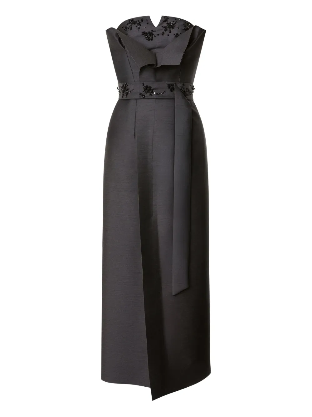 Alberta Ferretti Embroidered Wool Silk Bustier Dress In Gray