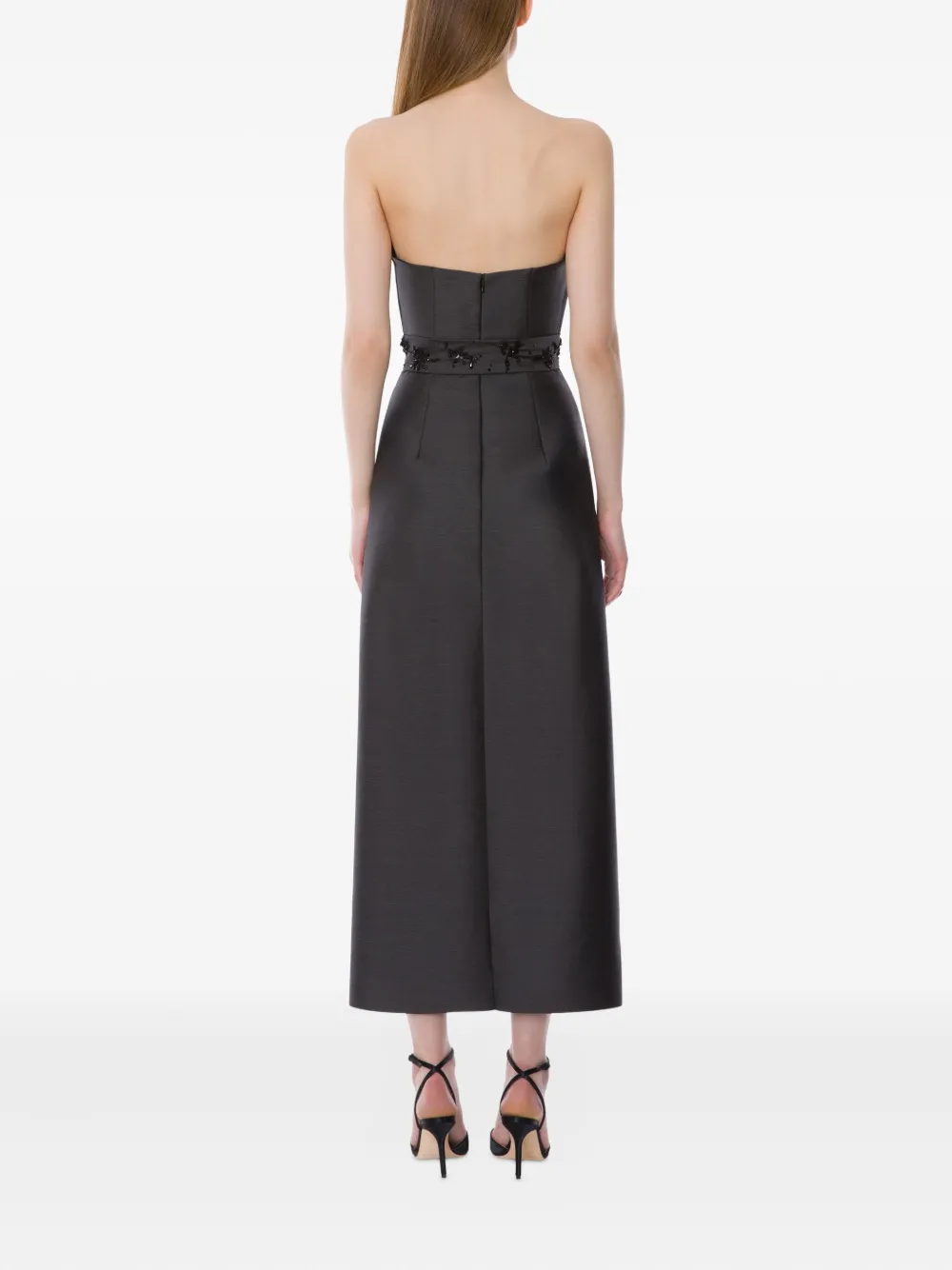 Alberta Ferretti Embroidered Wool Silk Bustier Dress In Gray