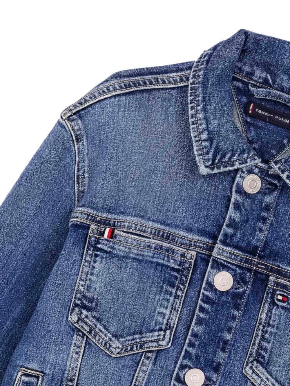 Tommy Hilfiger Junior Denim jack met vervaagd effect en knopen Blauw