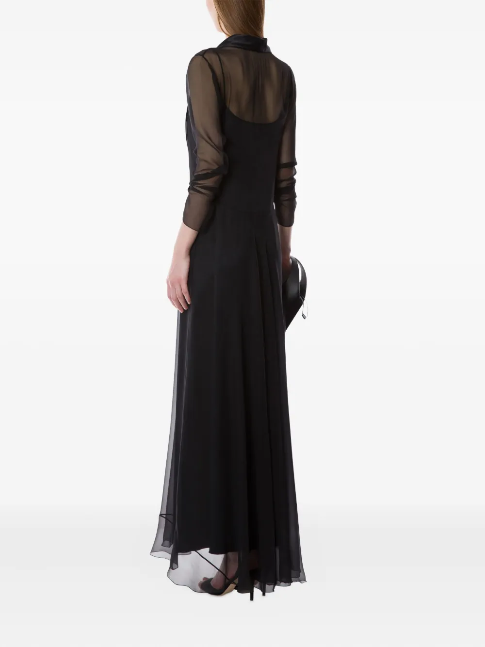 Alberta Ferretti Cowl Neck Chiffon Dress With Petticoat In Black