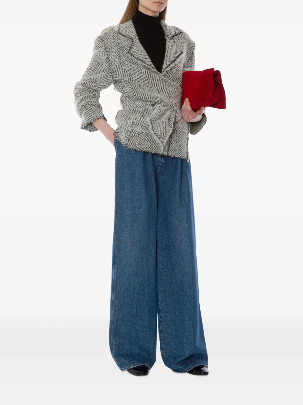 Alberta Ferretti Herringbone-pattern Jacket In Gray