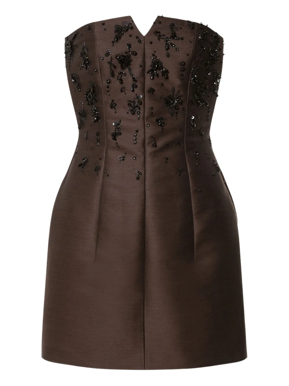Alberta Ferretti Beaded Strapless Mini Dress In Brown
