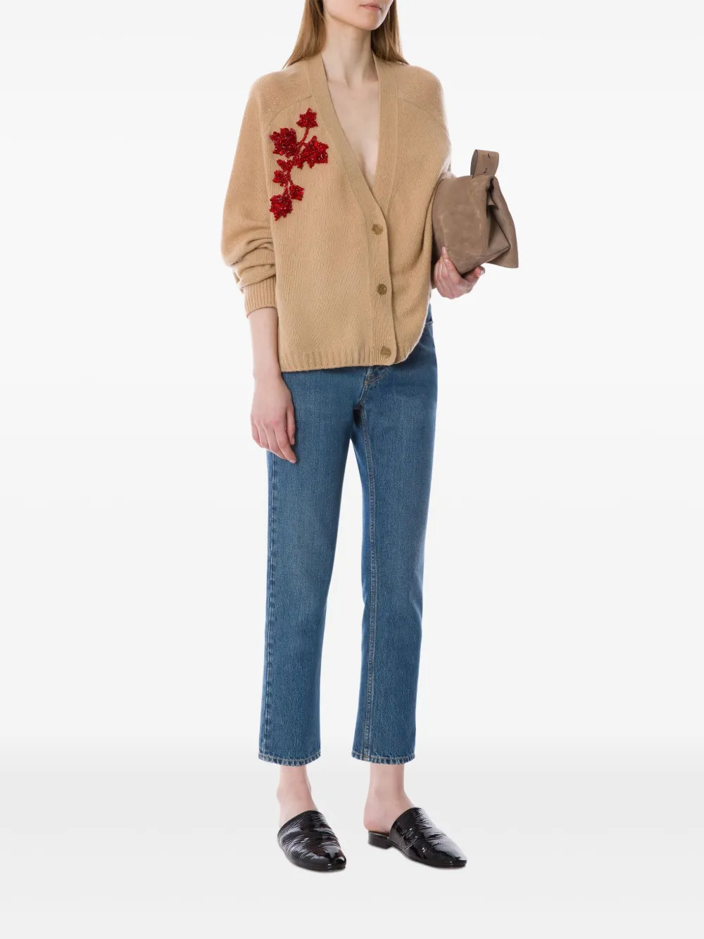 Alberta Ferretti Bead-embellished Cardigan In Neutral