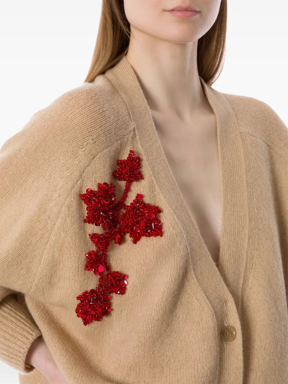 Alberta Ferretti Bead-embellished Cardigan In Neutral