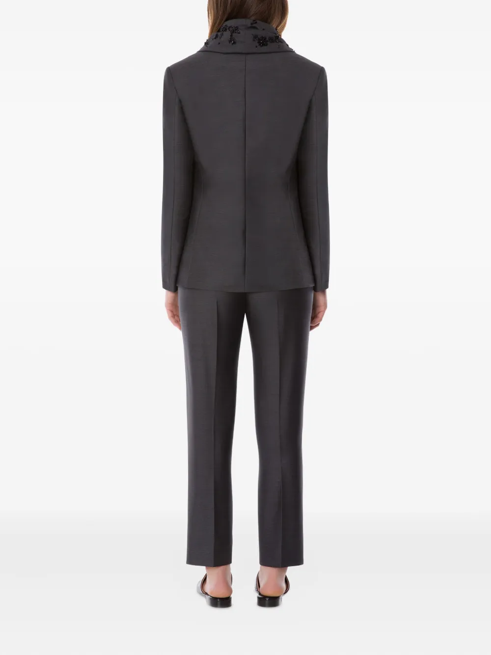 Alberta Ferretti Bead-embroidered Shawl-lapel Blazer In Gray