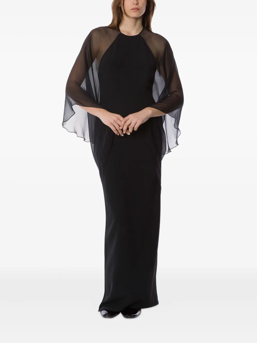 Alberta Ferretti Chiffon avondjurk met cape Zwart