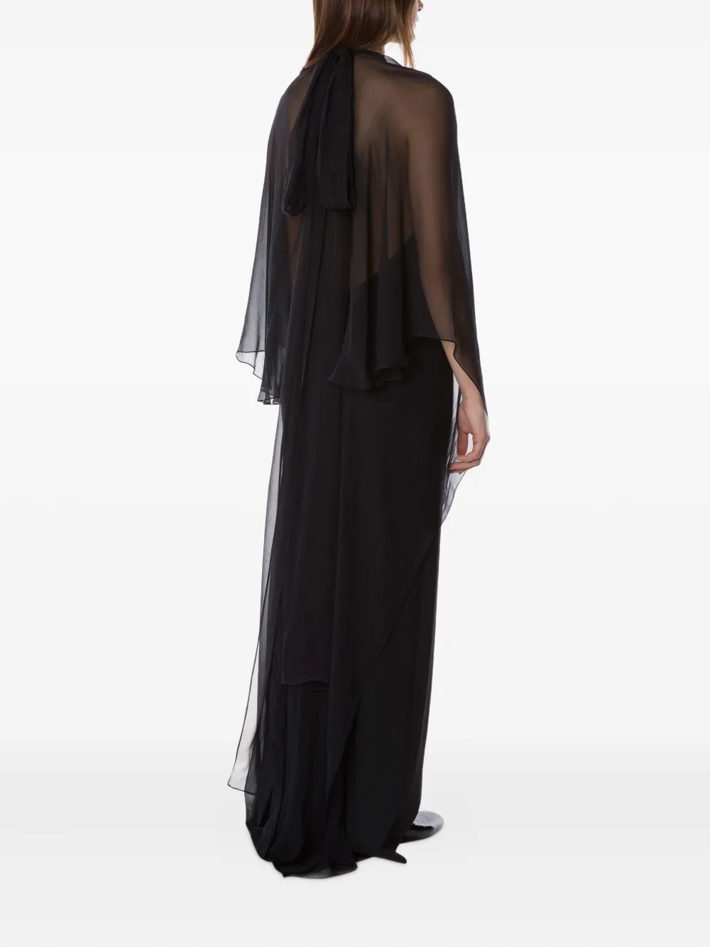 Alberta Ferretti Chiffon avondjurk met cape - Zwart