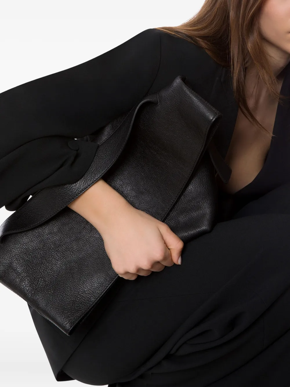 Alberta Ferretti Asymmetrische leren clutch - Zwart