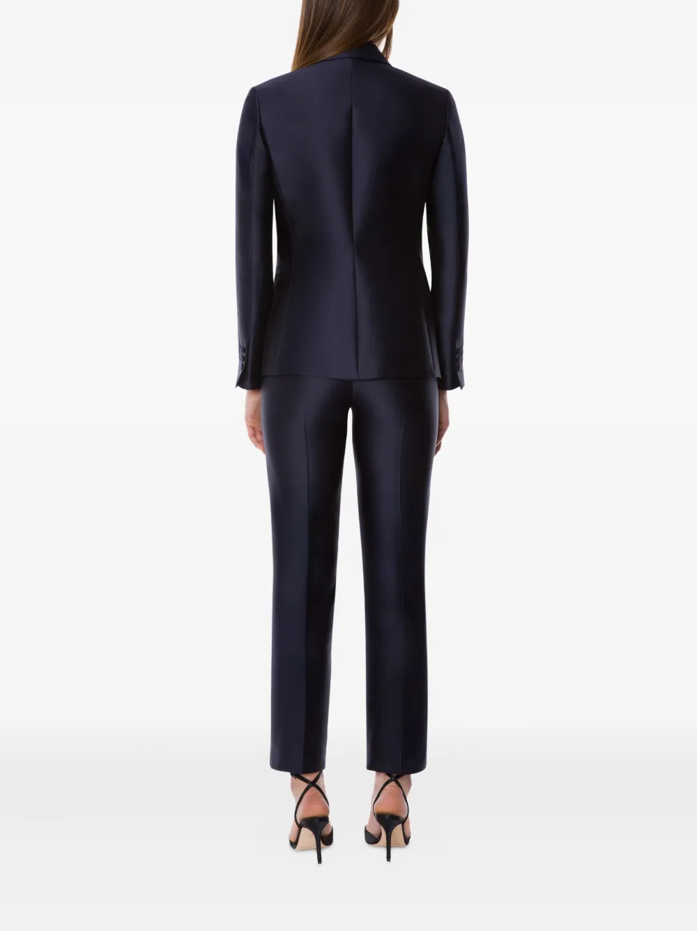 Alberta Ferretti Mikado Silk Straight-leg Ankle Pants In Blue