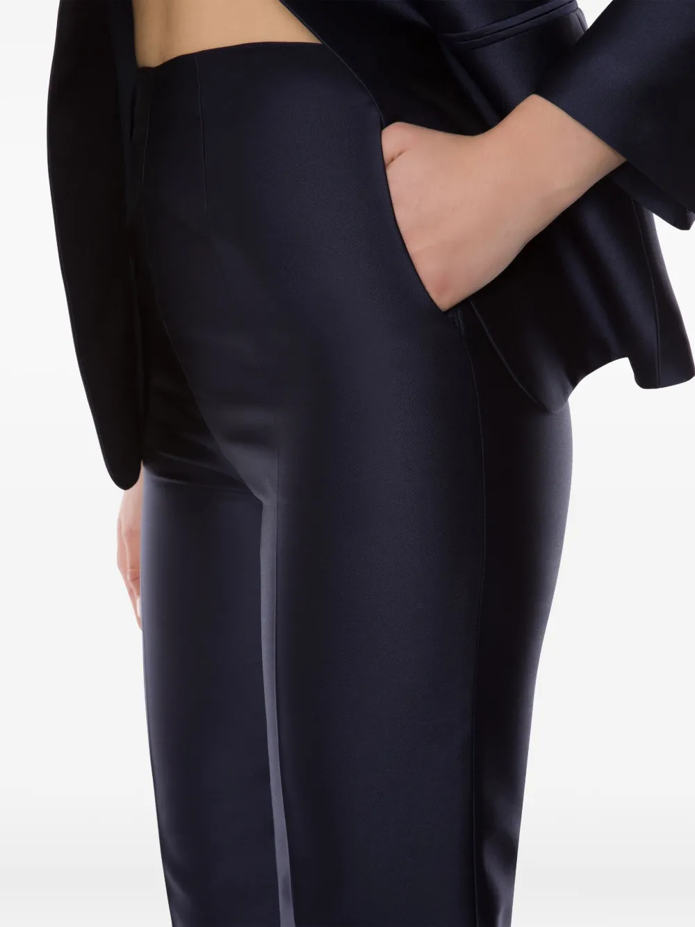 Alberta Ferretti Mikado Silk Straight-leg Ankle Pants In Blue